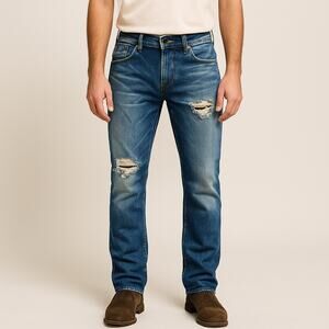 PRPS Selvedge Distressed Camo Patch Button Fly Jeans 31 Slim Straight